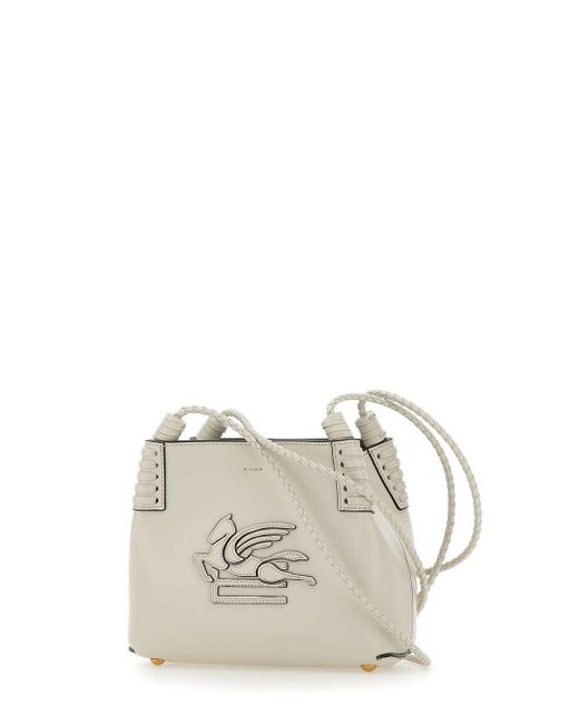 Etro Natural Libra Mini Schultertasche Aus Weißem Leder