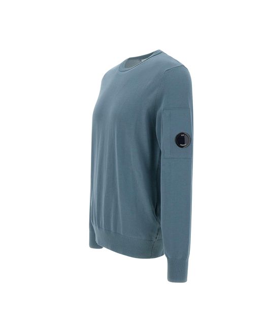 C P Company Blauer Baumwoll-Crêpe-Pullover Mit Rundhalsausschnitt in Blue für Herren