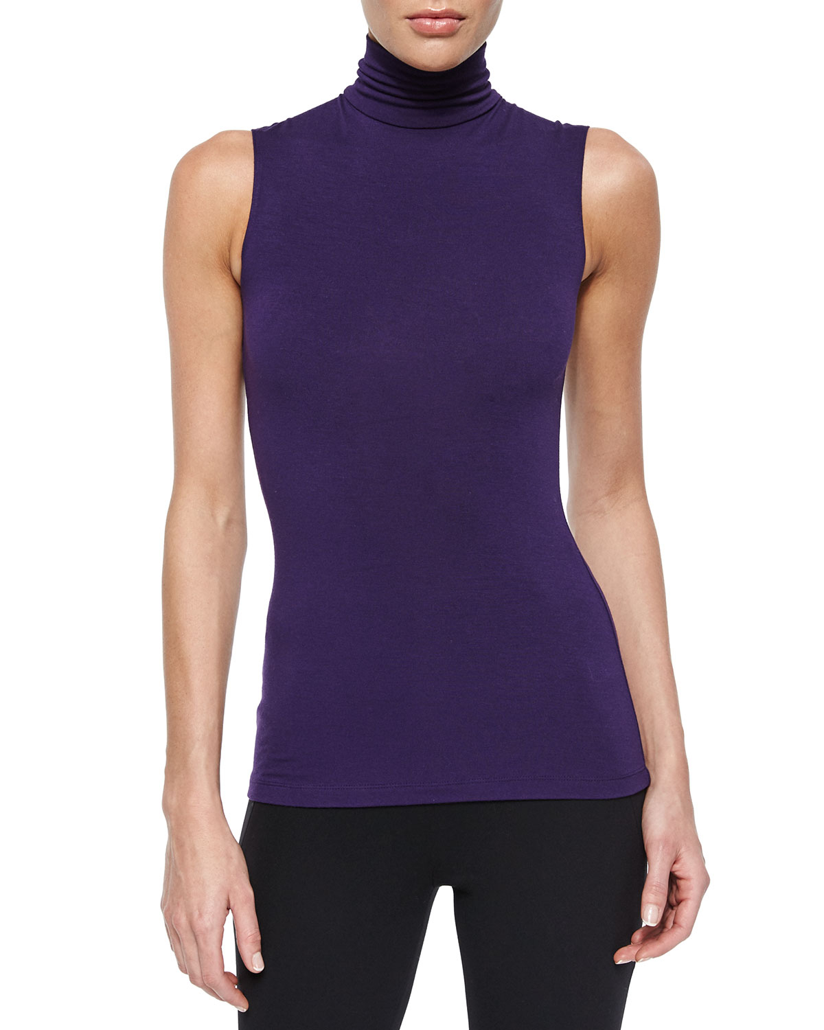 Lyst - Donna Karan Sleeveless Turtleneck Jersey Top in Purple