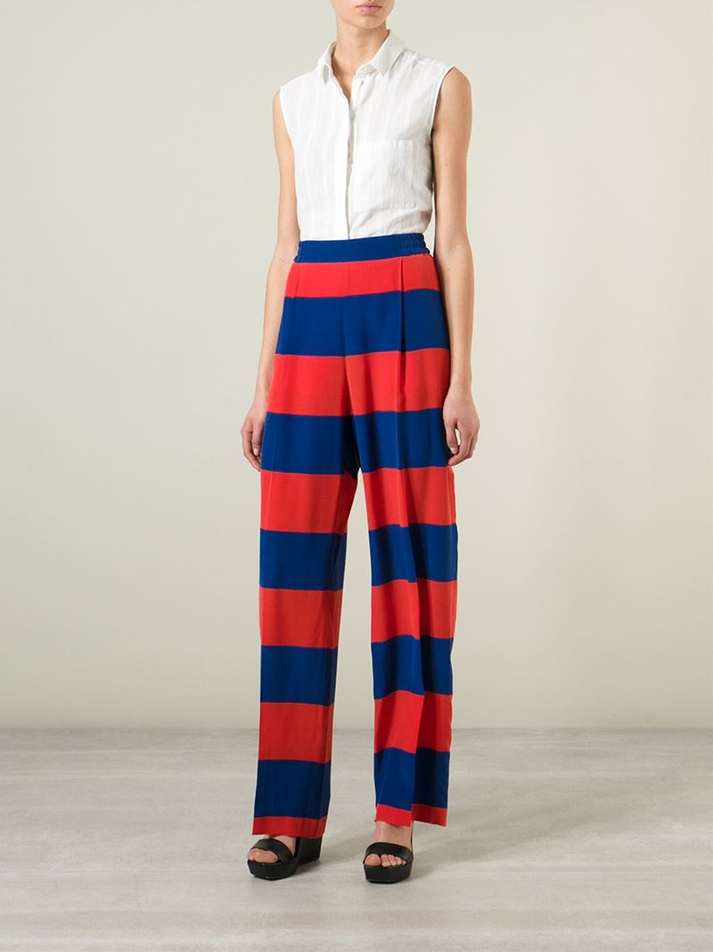 Stella McCartney Horizontal Stripes Trousers in Blue | Lyst