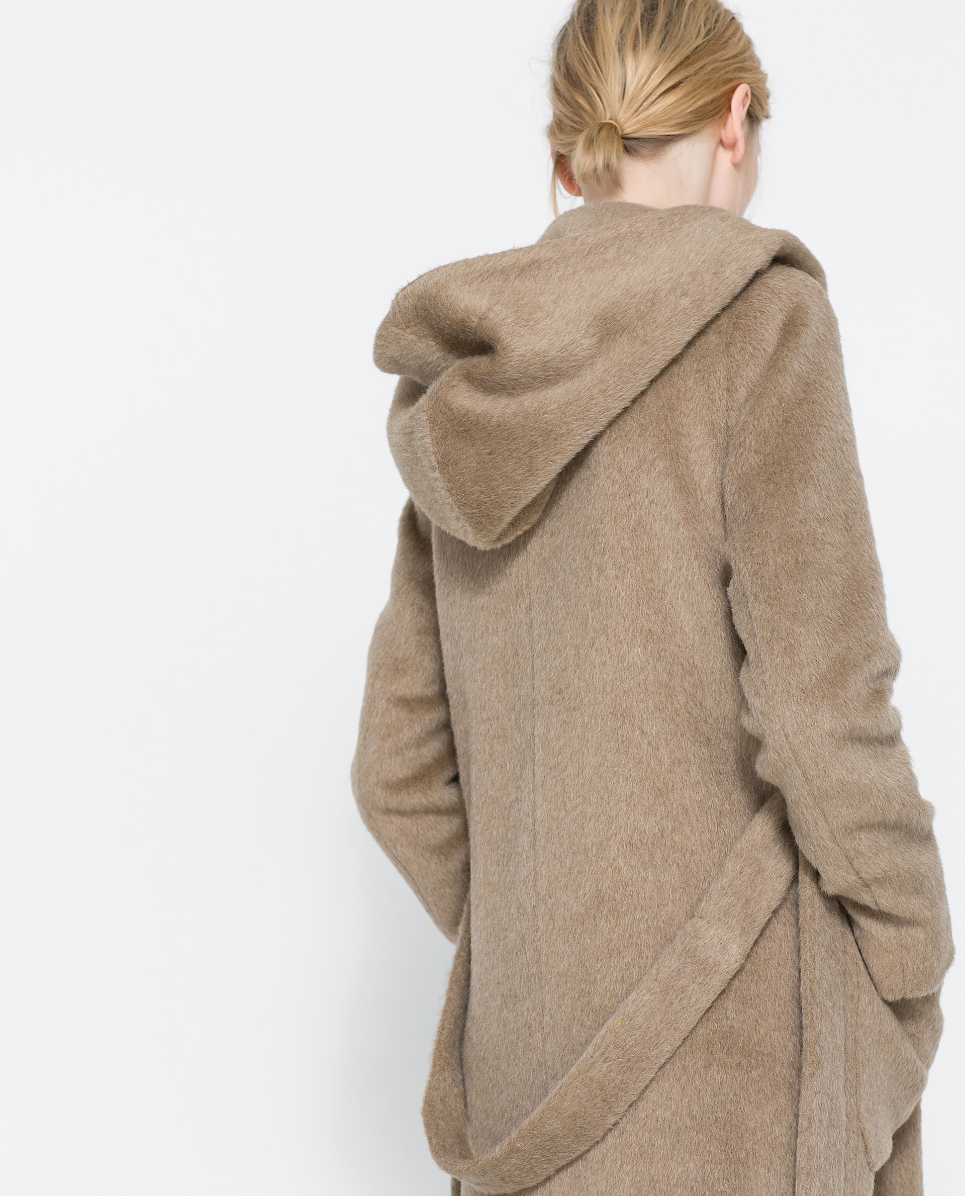 Zara Belted Coat with Hood in Natural Lyst