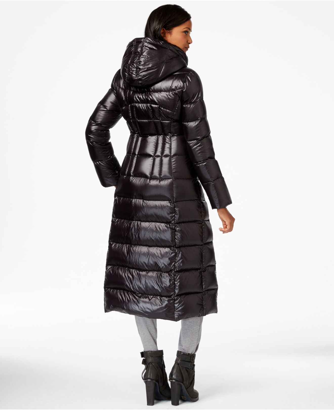 Calvin Klein Satin Maxi Puffer Coat in Black - Lyst