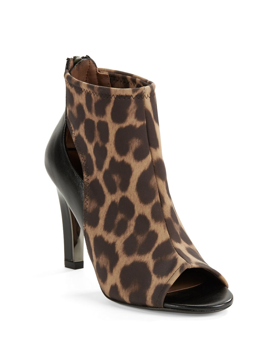 Donald J Pliner Leather Angel Leopard-print Peep Toe Booties in Black - Lyst