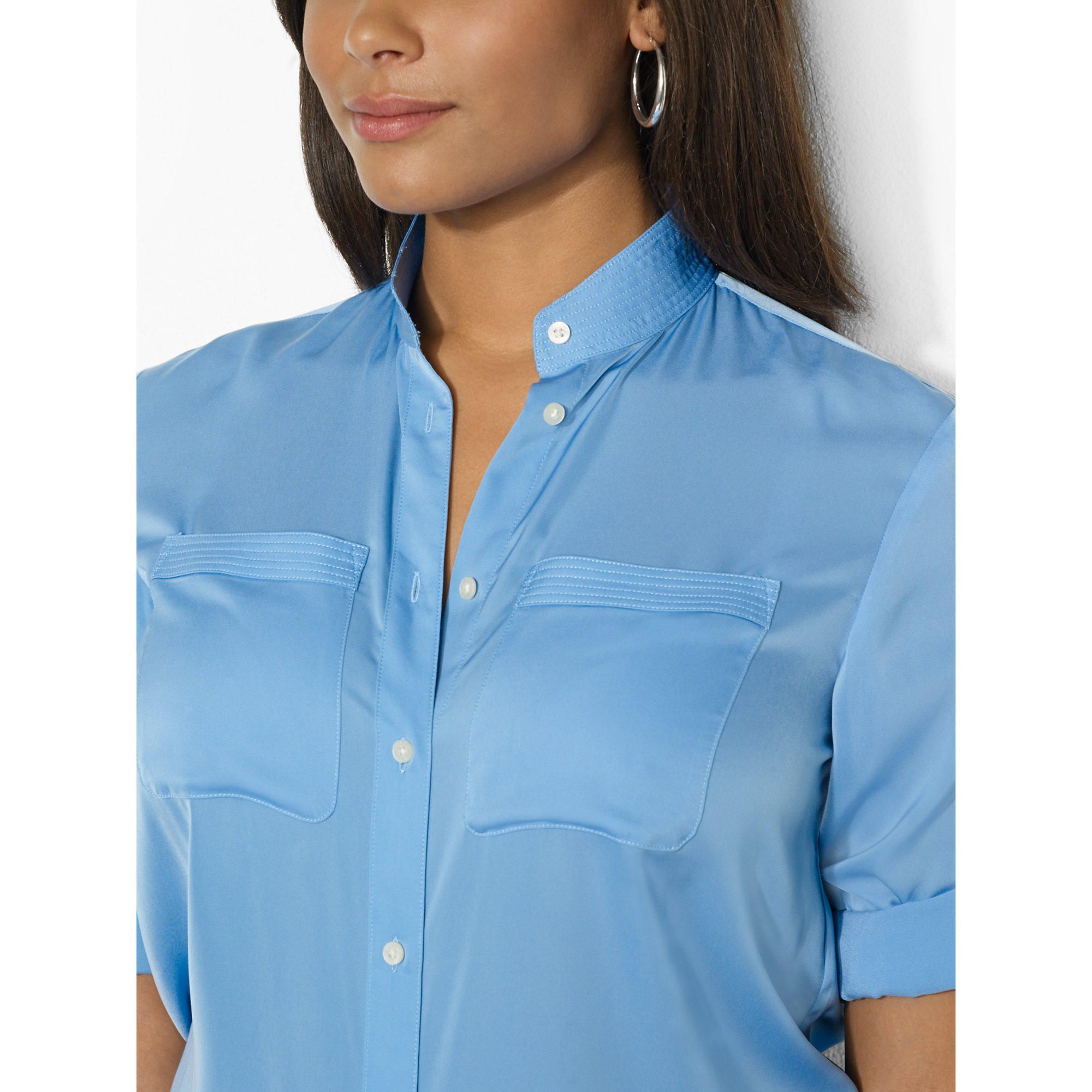 Lauren by Ralph Lauren Satin Blouse in Blue - Lyst