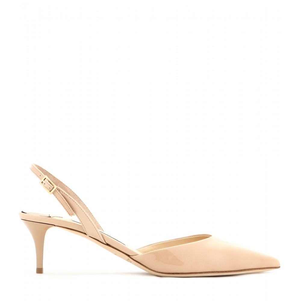 Lyst - Jimmy Choo Tide Patent-Leather Kitten-Heel Slingbacks in Natural