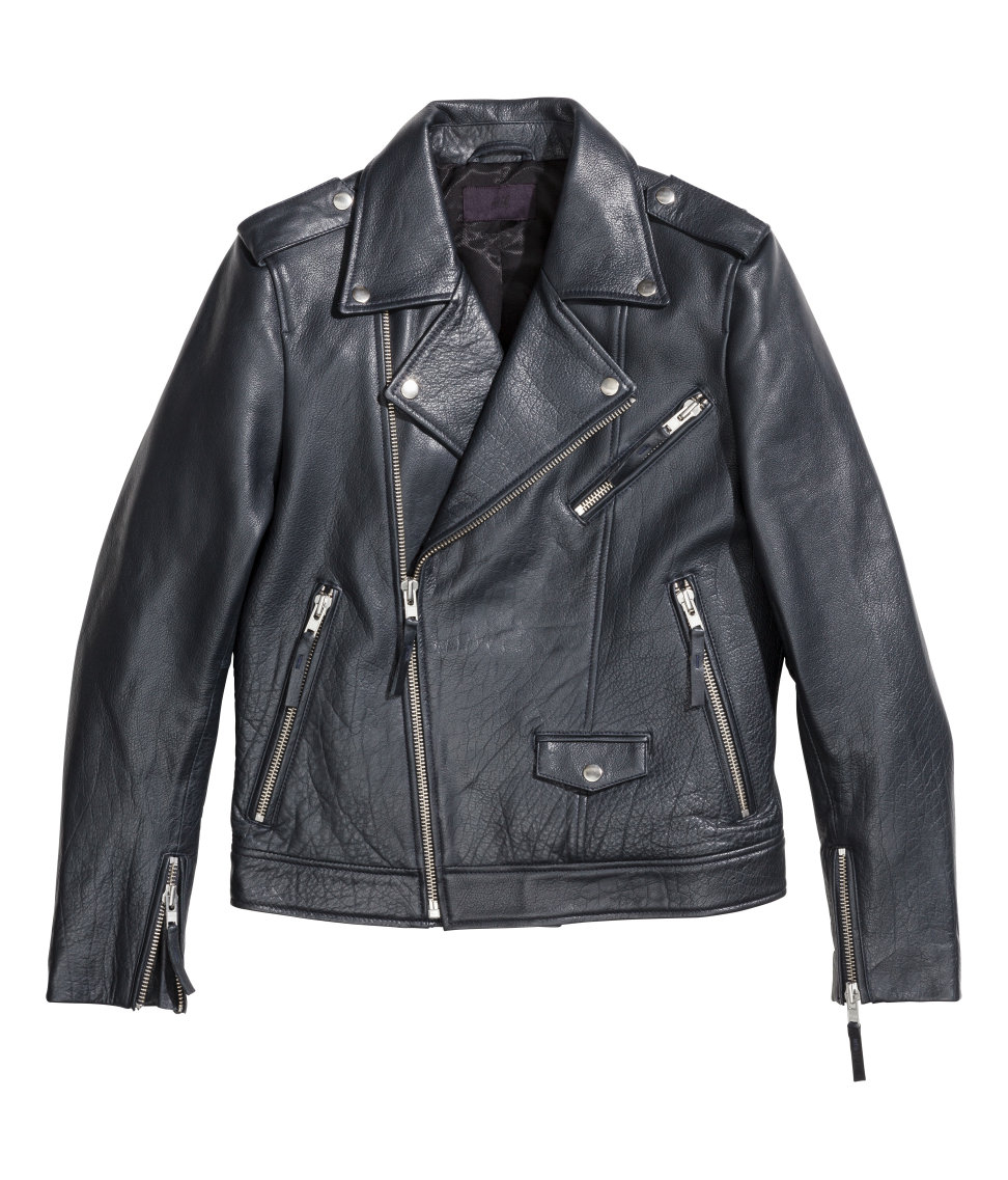 H&M Leather Biker Jacket in Blue for Men | Lyst
