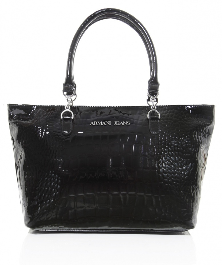 Download Armani Jeans Patent Croc Tote Bag in Black - Lyst
