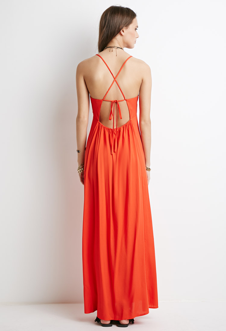 orange open back dress