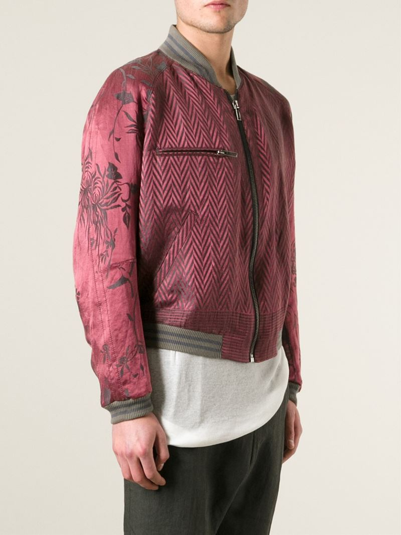 Haider Ackermann Chevron and Floral Bomber Jacket in Red for Men