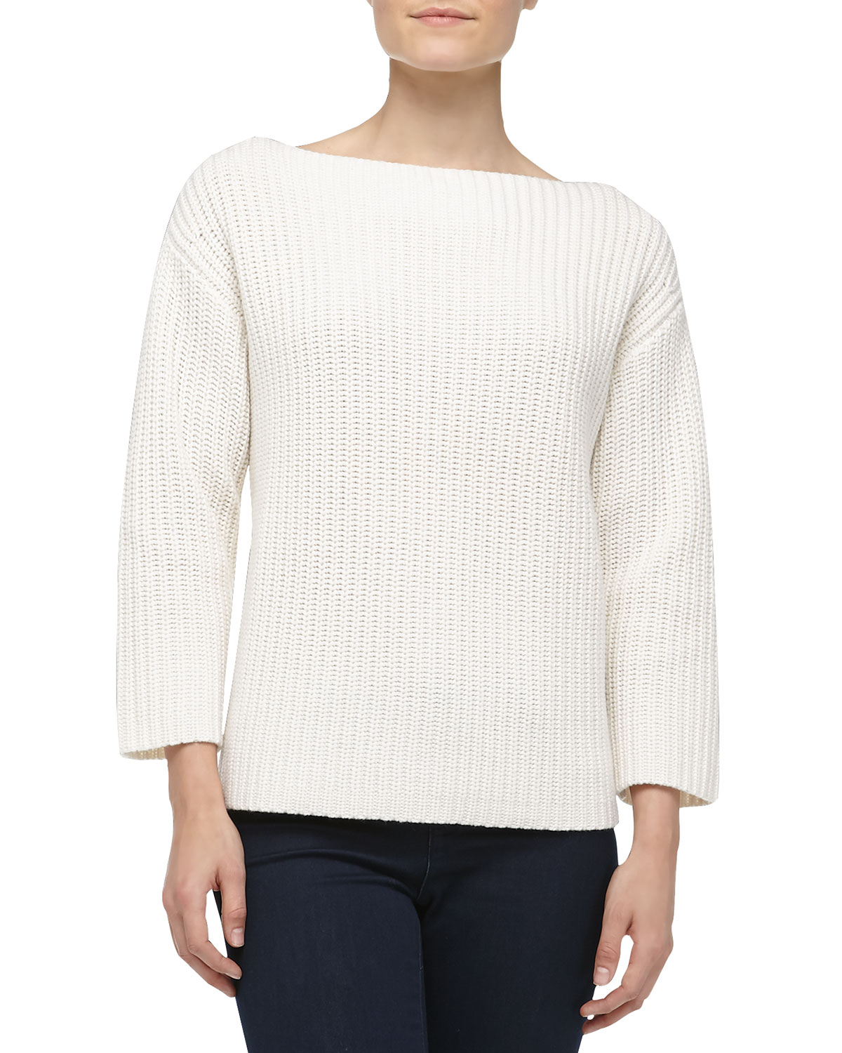 Michael kors Boxy Cashmere Shaker-Knit Sweater in White | Lyst