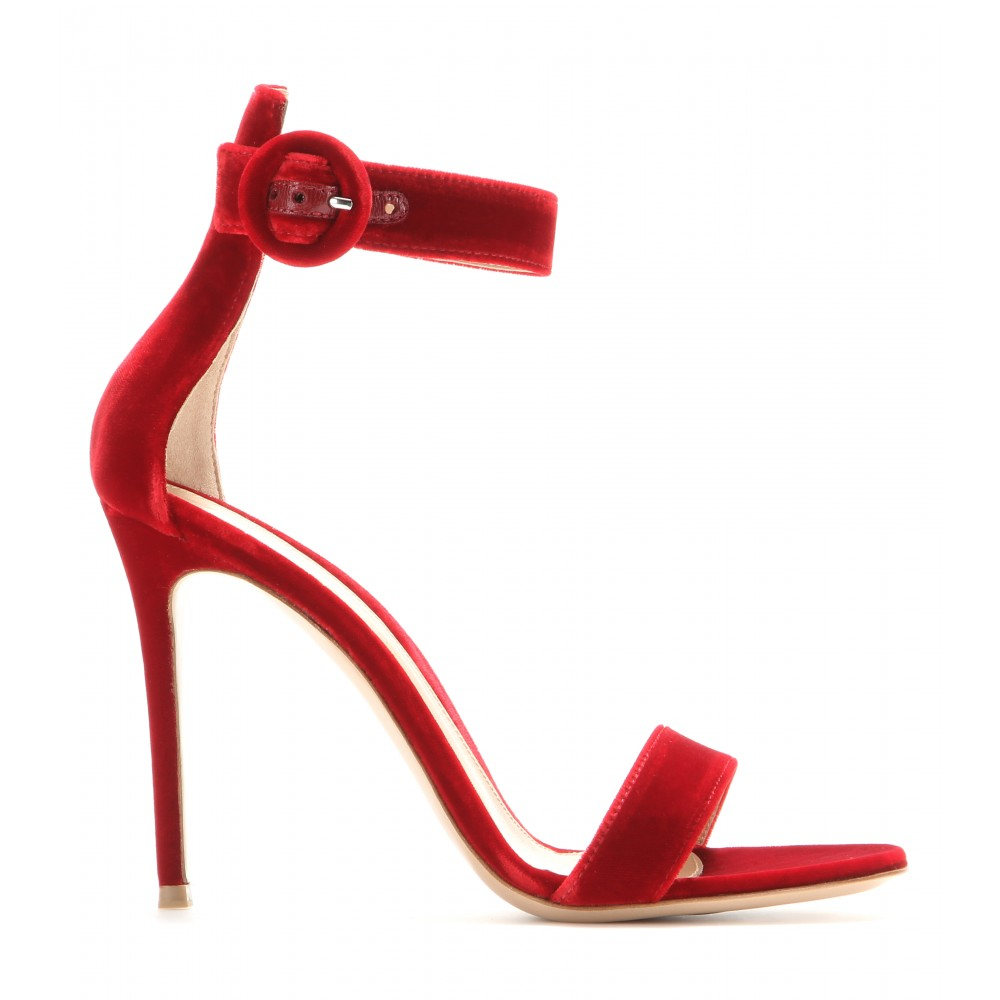 Gianvito Rossi Velvet Sandals in Red - Lyst