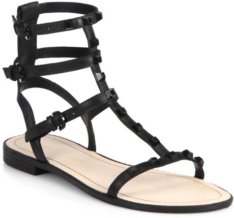 Rebecca Minkoff Georgina Studded Leather Gladiator Sandals in Black