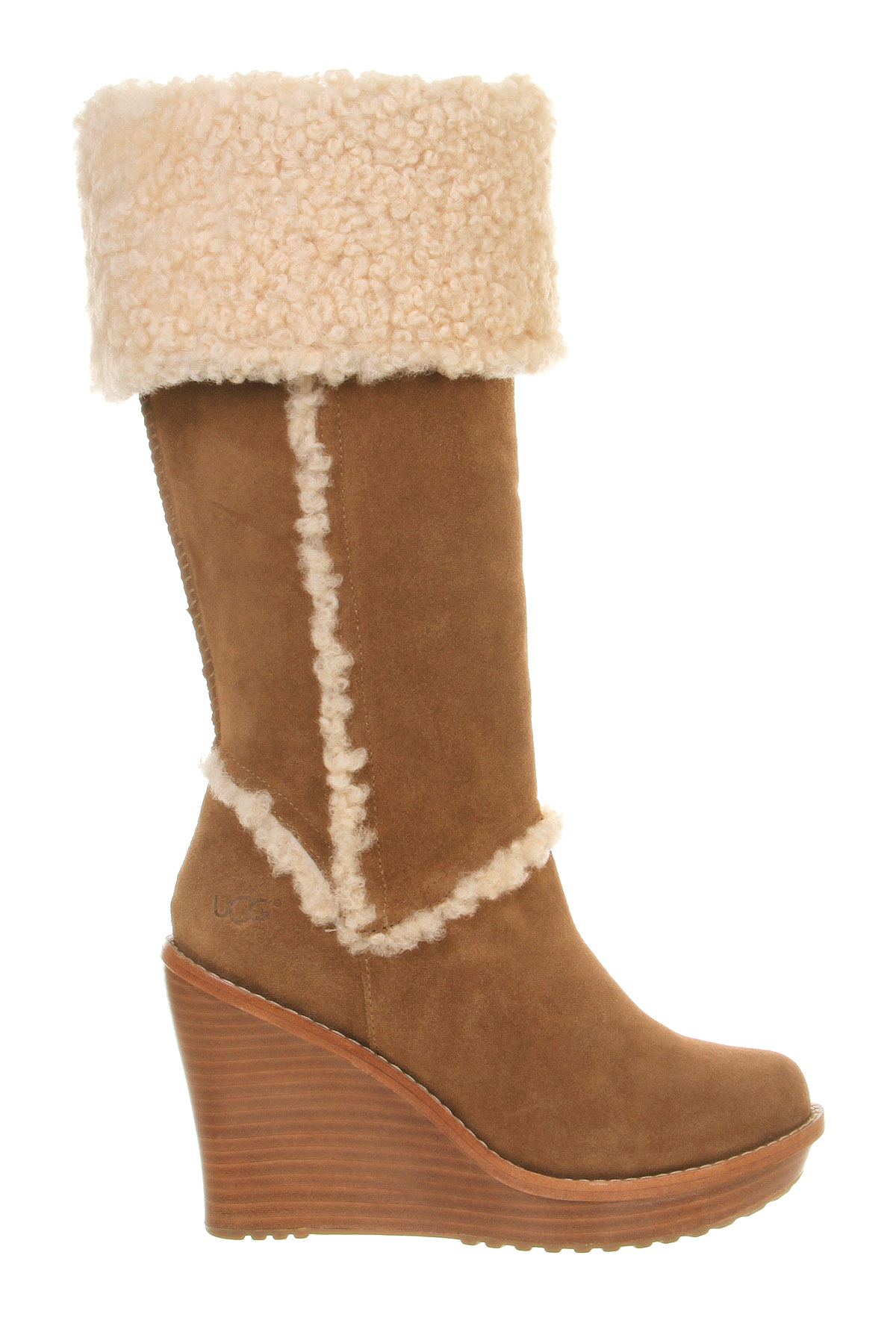 UGG Aubrie Wedge Shearling Knee Boots in Chestnut (Brown) - Lyst