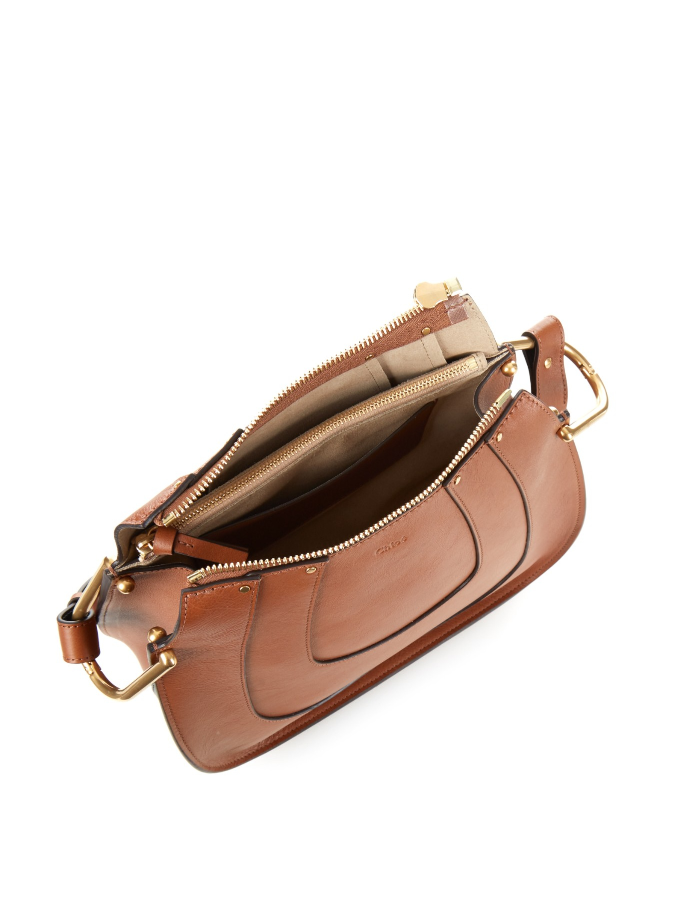 Chlo Hayley Grained-Leather Shoulder Bag in Brown (TAN) | Lyst