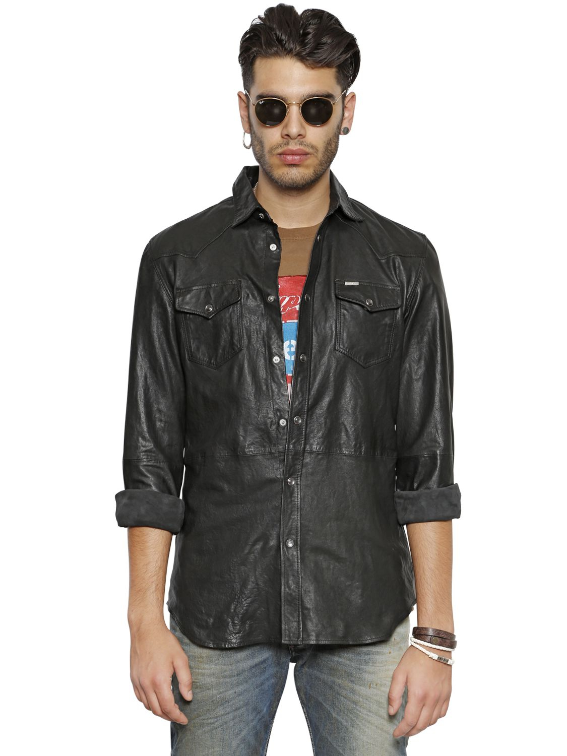diesel leather shirt