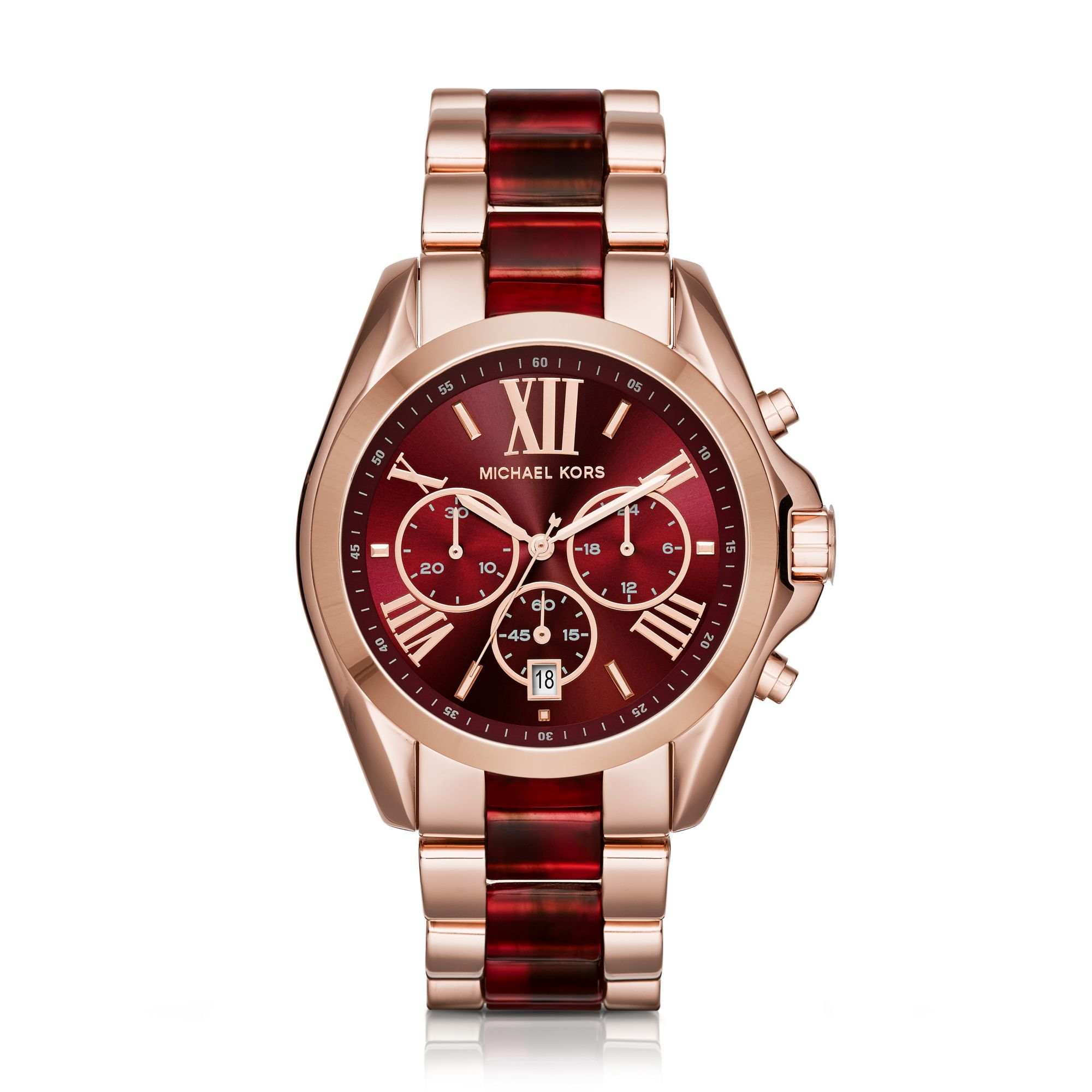 Michael Kors Oversize Bradshaw Rose Gold-tone And Burgundy Acetate Watch Metallic - Lyst