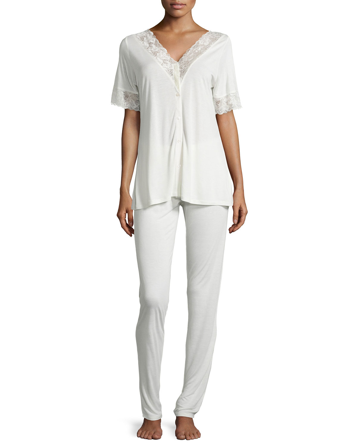 La Perla Margherita Lace-trim Two-piece Pajama Set in White - Lyst