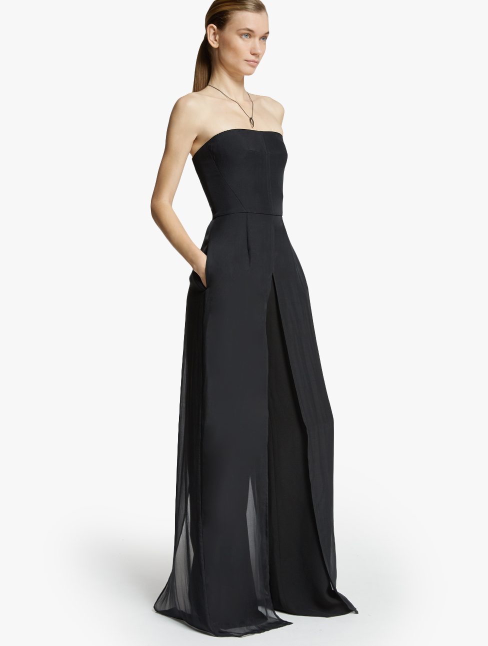 jumpsuit with sheer overlay