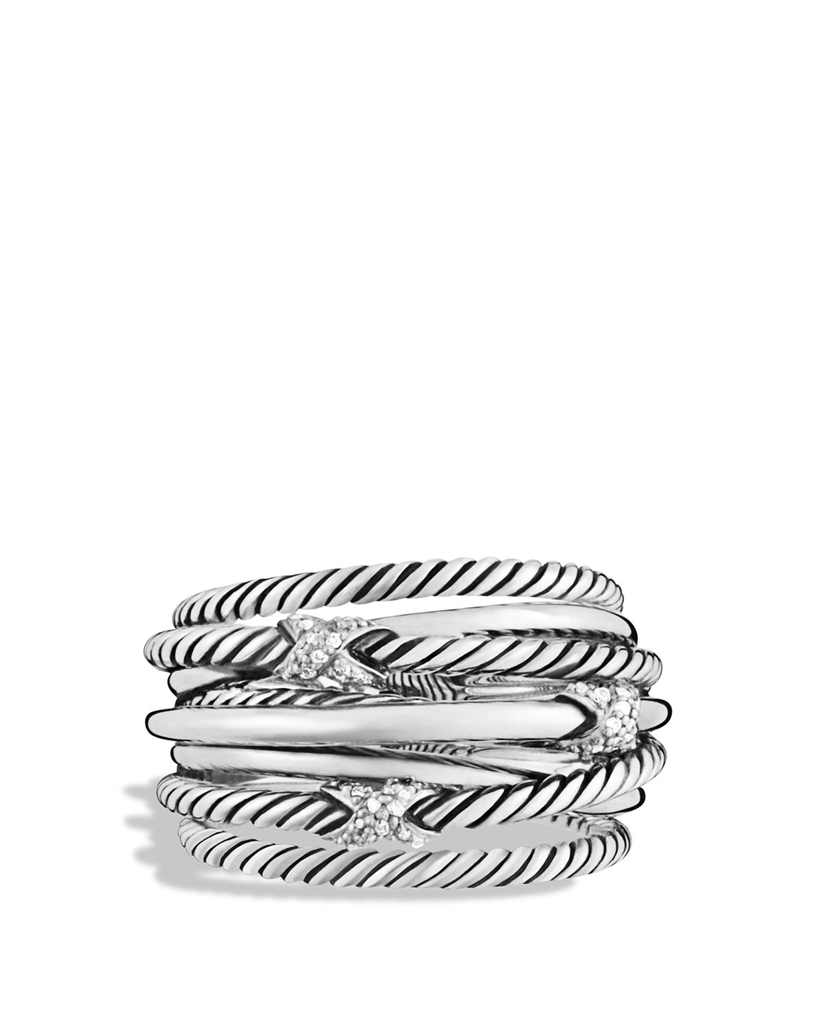 David yurman Three X Crossover Ring With Diamonds in Metallic | Lyst