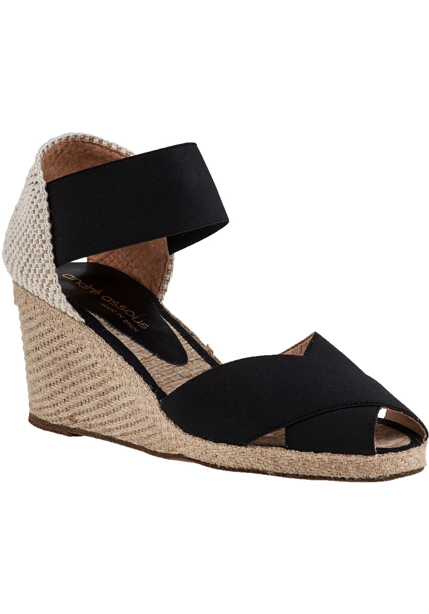 Andre assous Erika-mid Wedge Espadrille Black Fabric in Black | Lyst