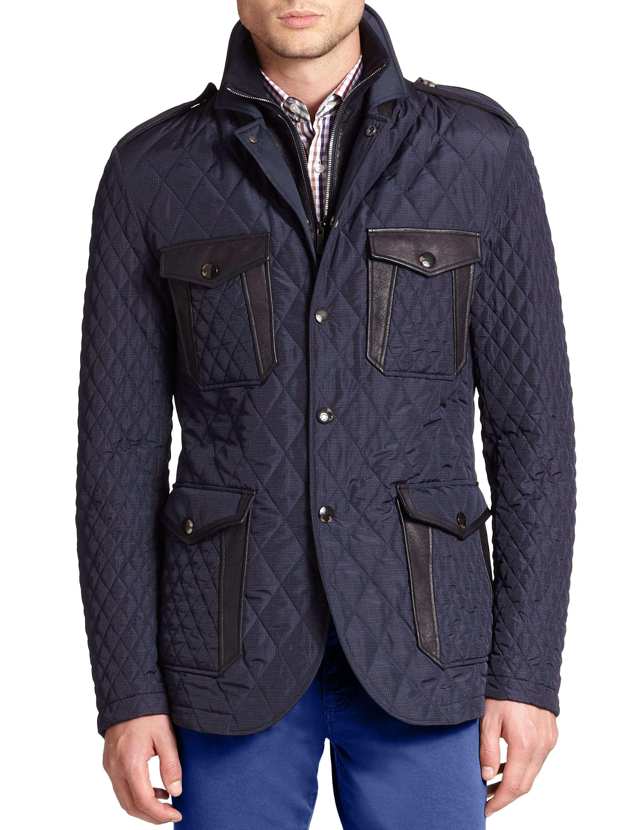 Etro Quilted Safari Jacket in Blue for Men - Lyst