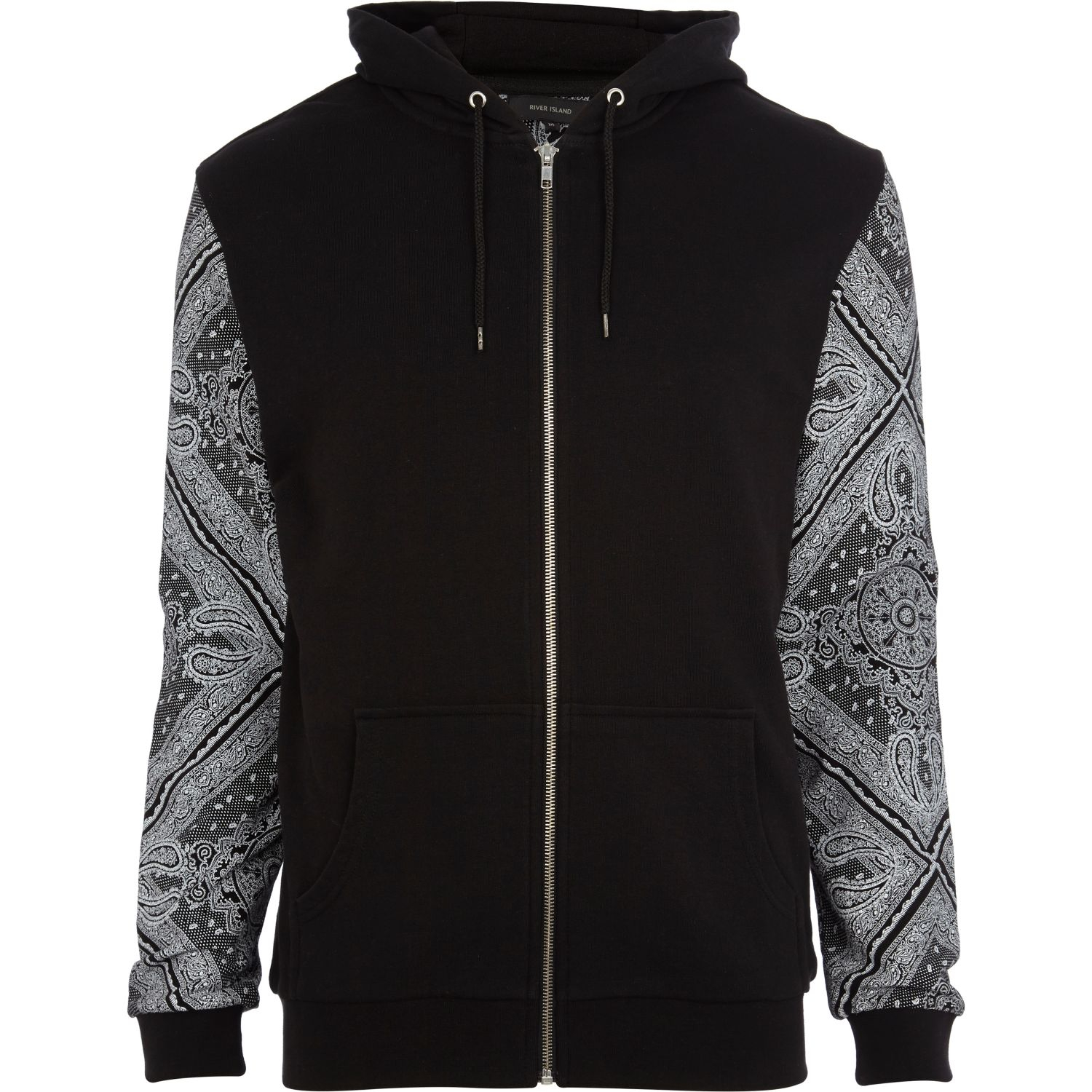 River Island Black Bandana Print Sleeve Hoodie for Men Lyst