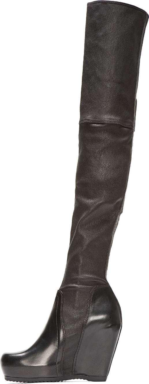 Rick Owens Black Stretch Leather Over The Knee Wedge Boots | Lyst