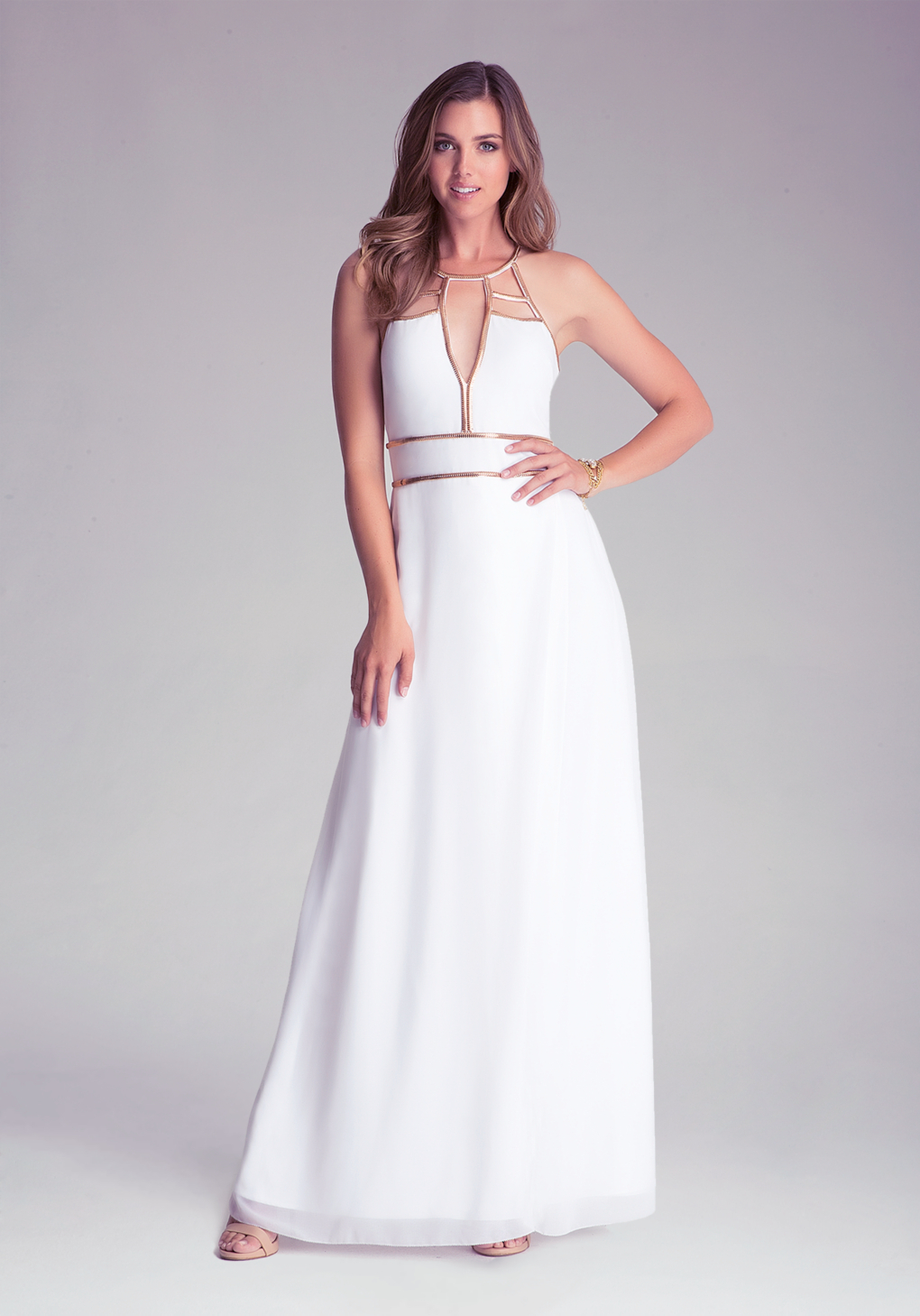 Lyst Bebe Halter Neck Chain Detail Dress in White