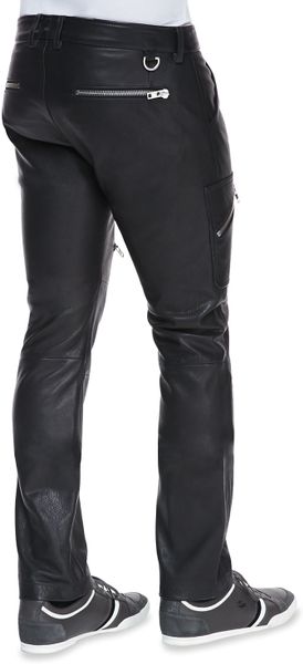 Diesel Zippered Leather Pants in Black for Men | Lyst