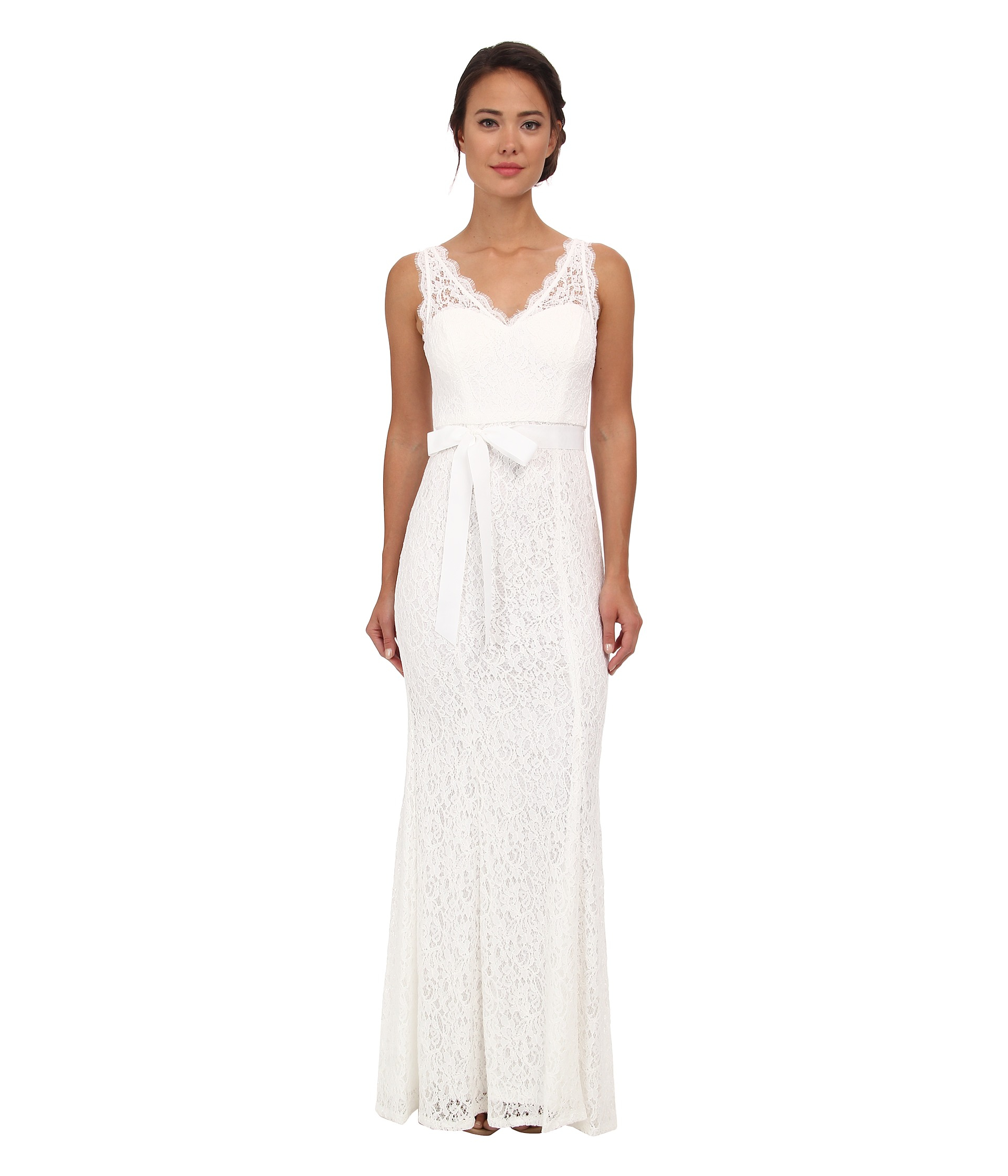 Adrianna Papell Sleeveless V-neck Lace Gown in Ivory (White) - Lyst