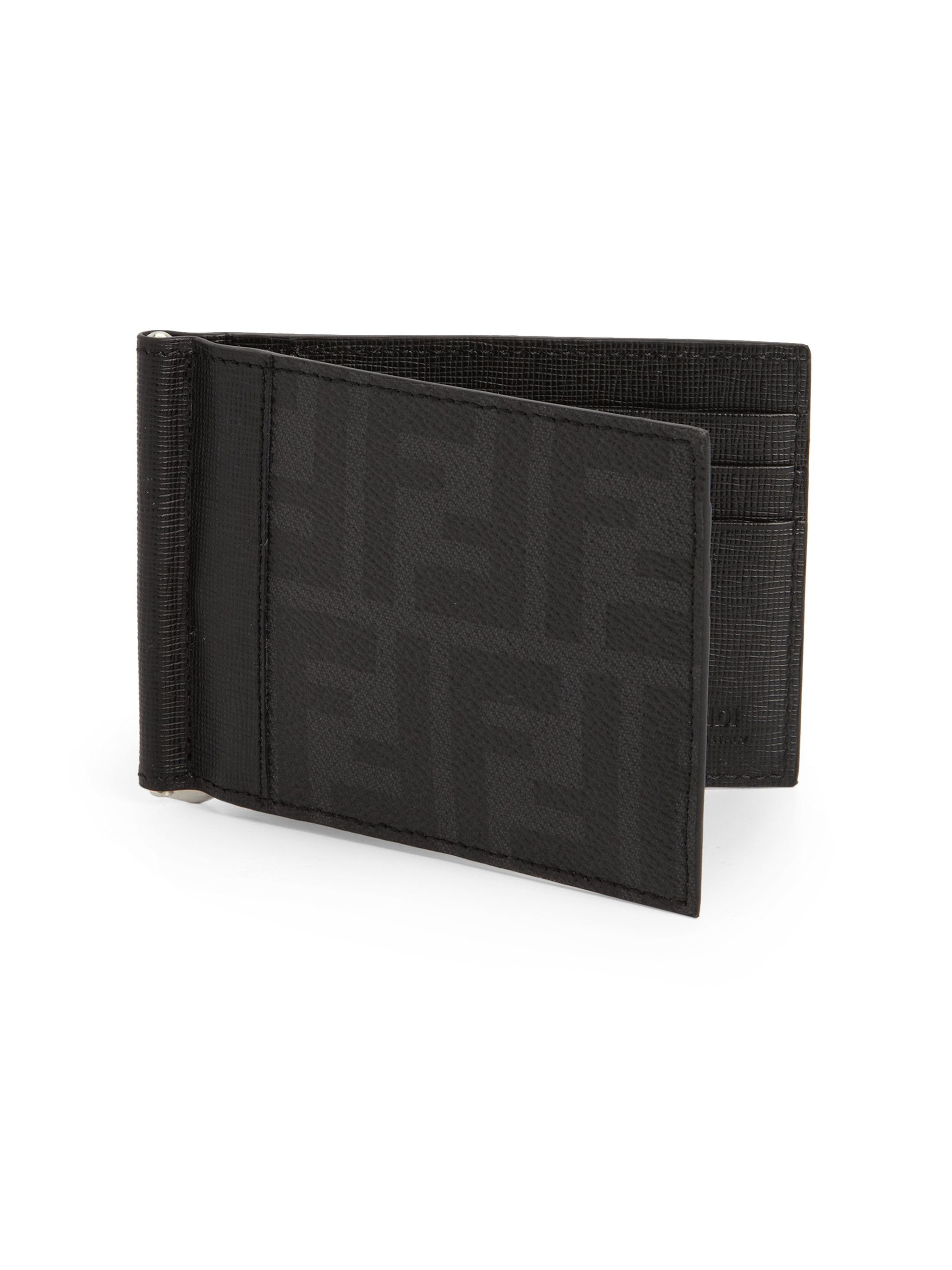 Fendi Canvas Money Clip Wallet in Black 