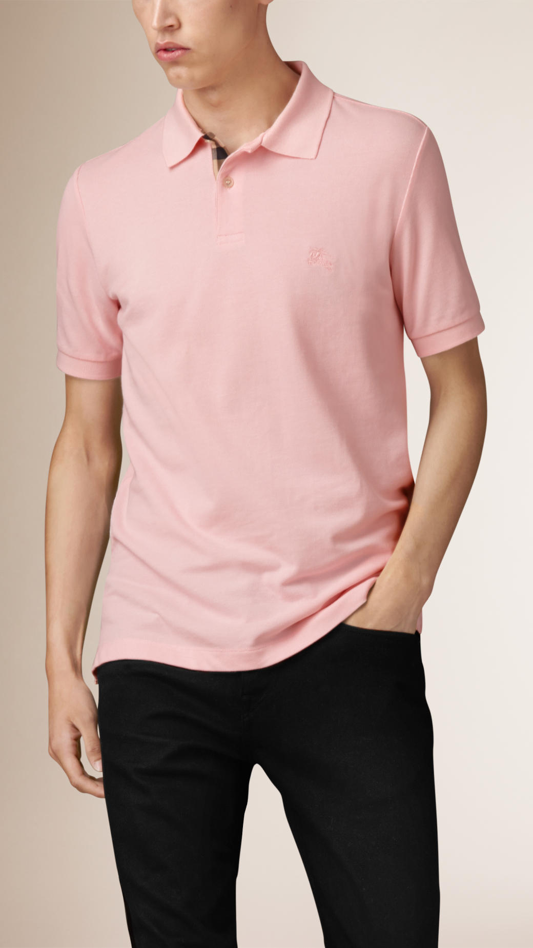 Burberry Check Placket Polo Shirt in Pink for Men