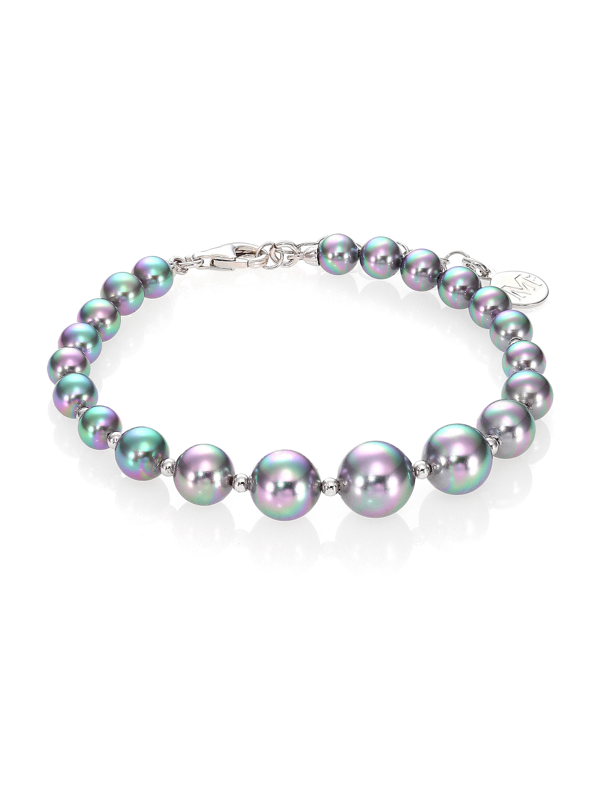 Lyst Majorica 6mm 10mm Grey Round Pearl Sterling Silver Beaded Gallery