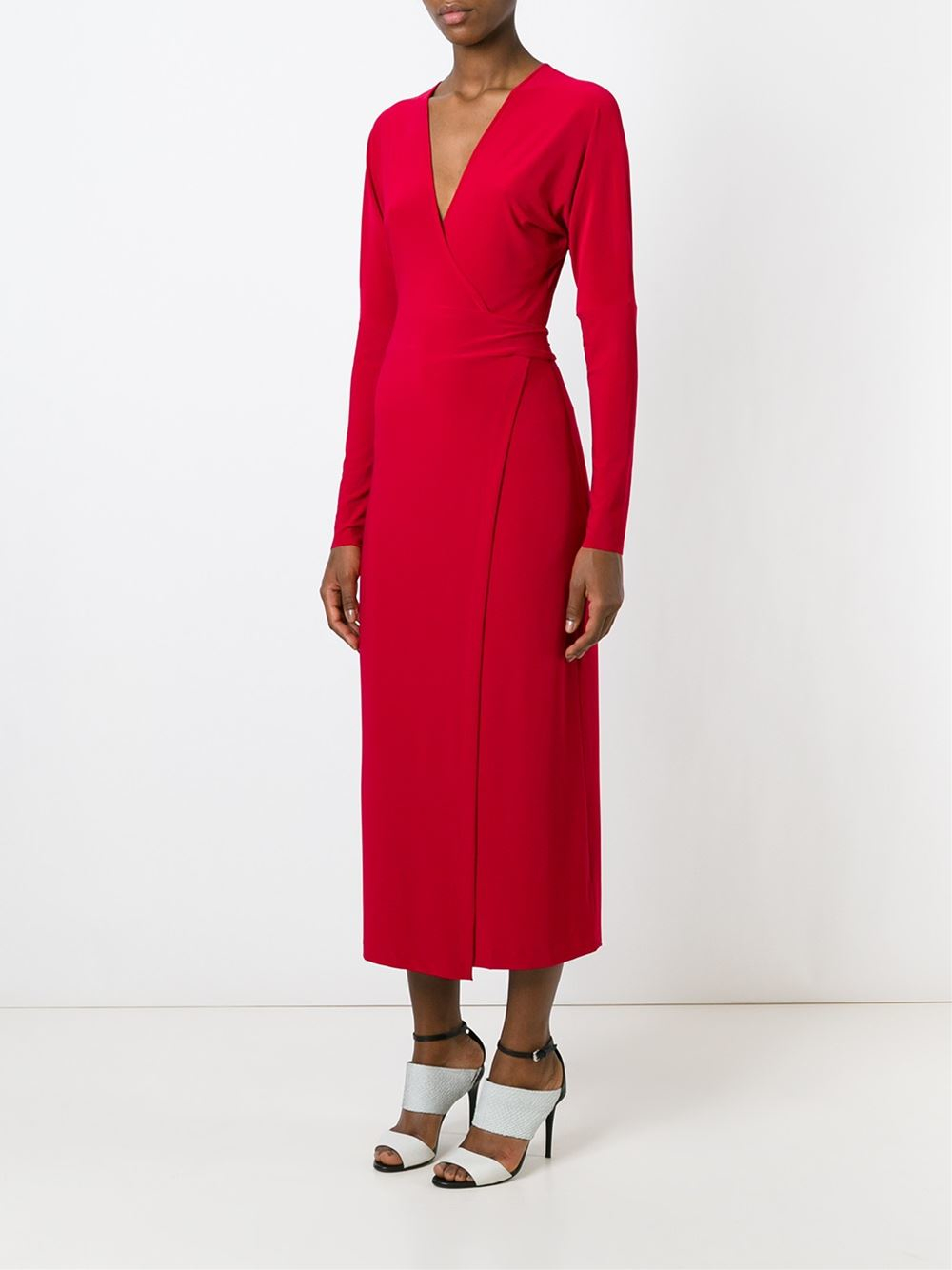 Norma Kamali Stretch Wrap Dress in Red | Lyst