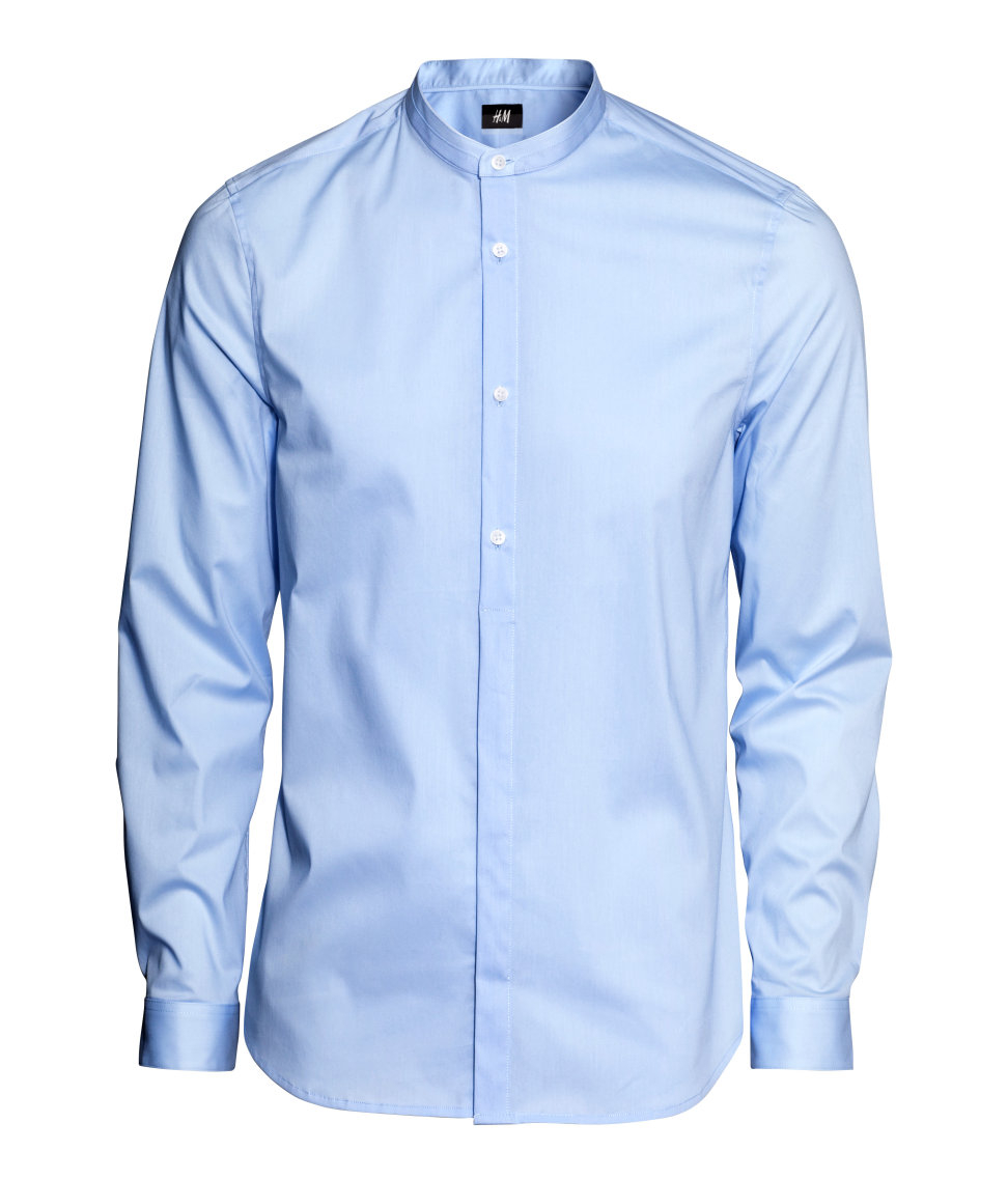 Blue collarless shirt Clearance
