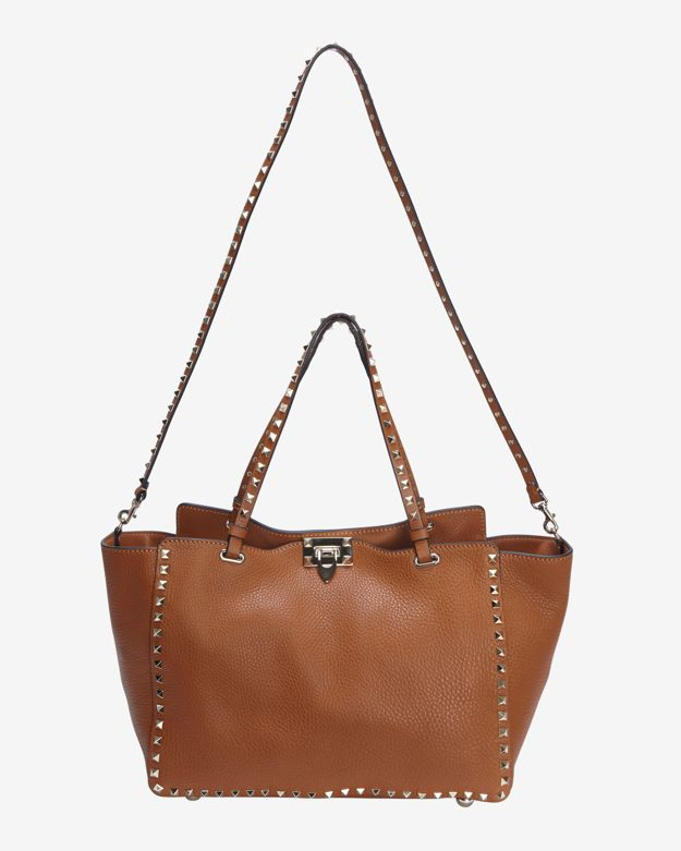 Valentino Rockstud Medium Textured Leather Clasp Tote ...