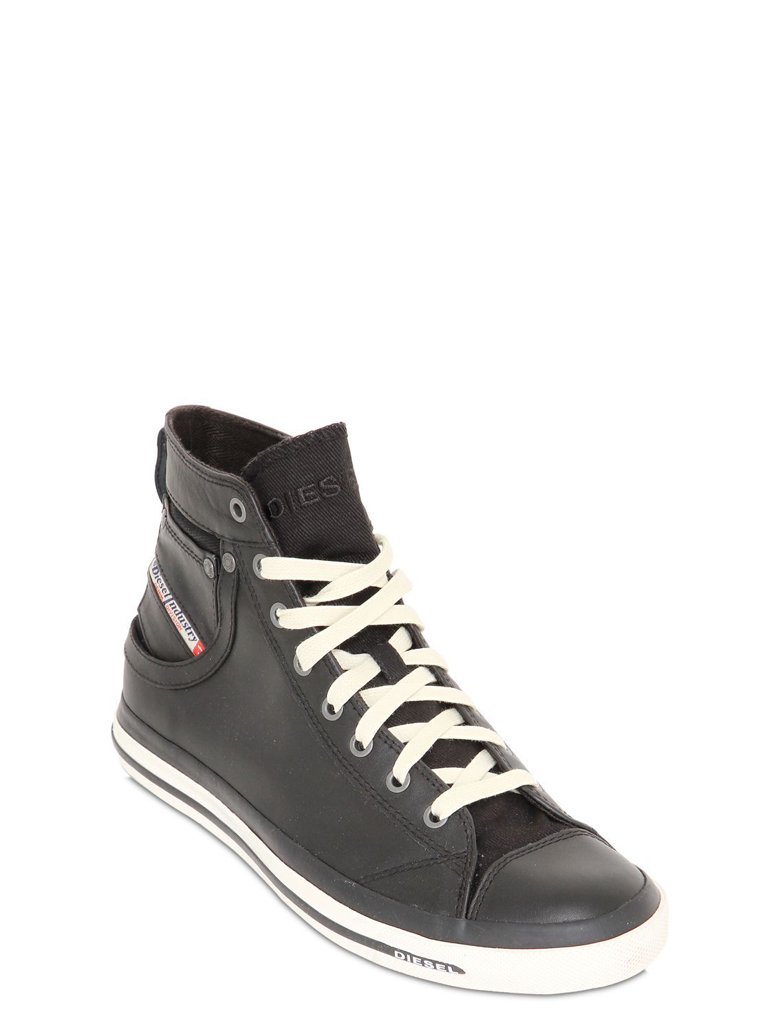 DIESEL Leather High Top Sneakers With Pocket in Black for Men Lyst