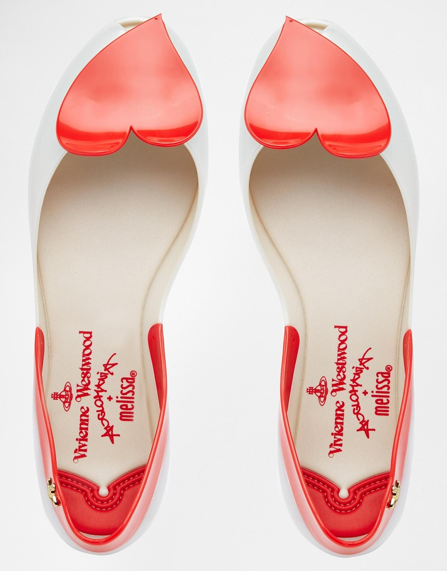 Melissa + Vivienne Westwood Anglomania Queen Pearl Red Heart Flat Shoes in  White | Lyst