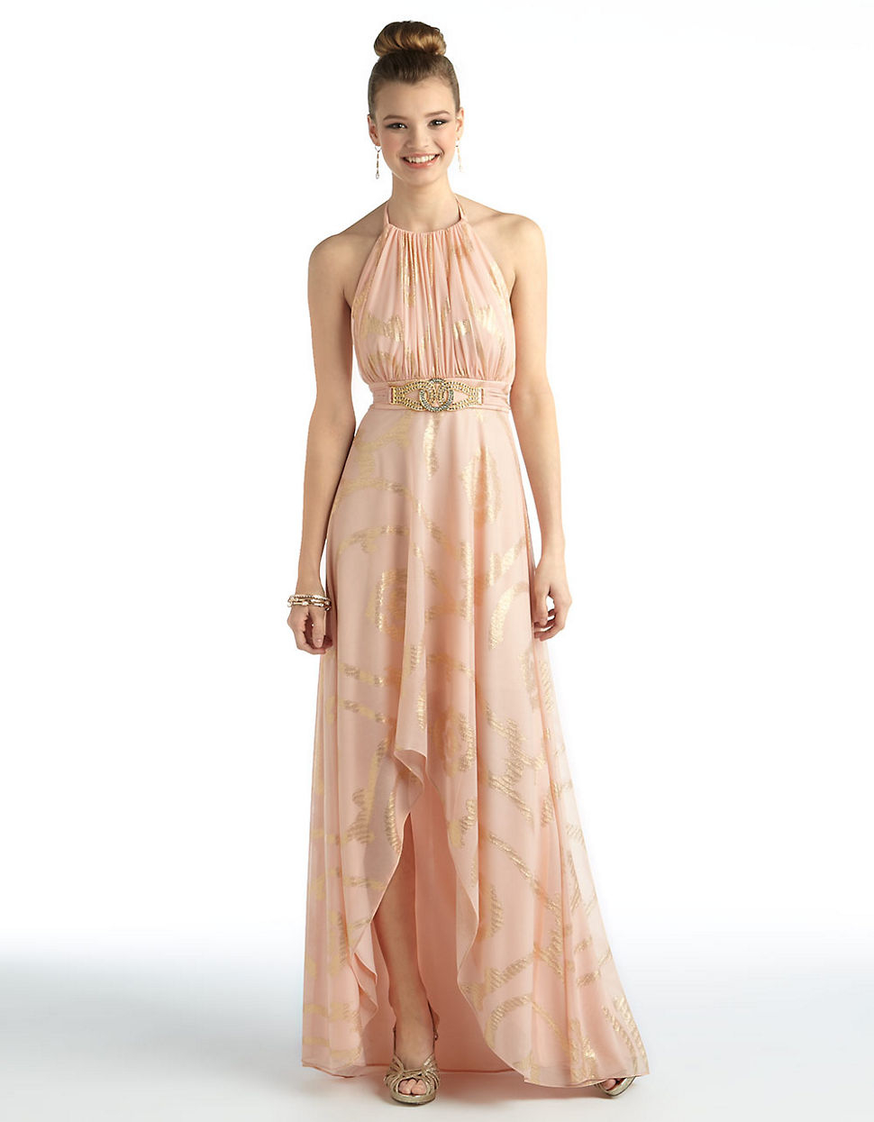 betsy & adam embellished satin gown