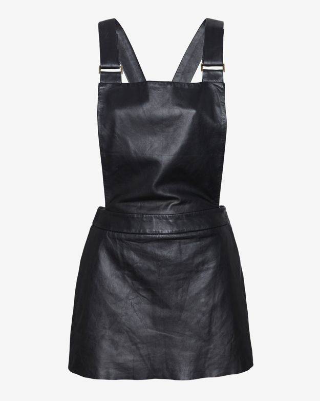 black leather overall skirt