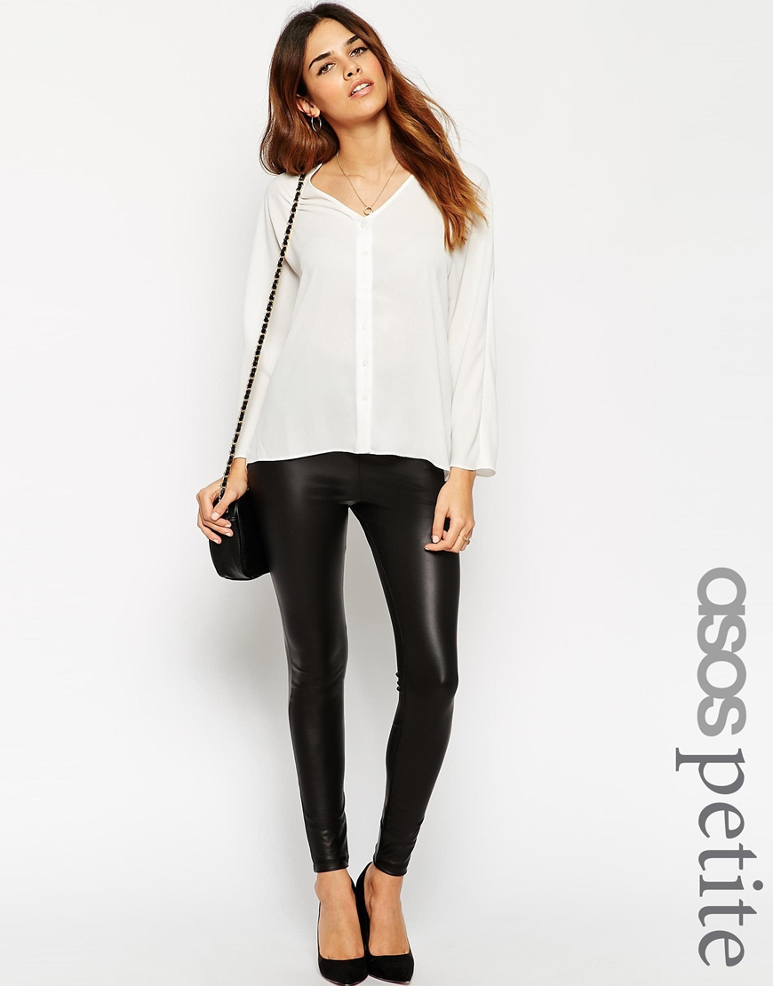Asos Leather Look Leggings With Elastic Slim Waist in Black | Lyst