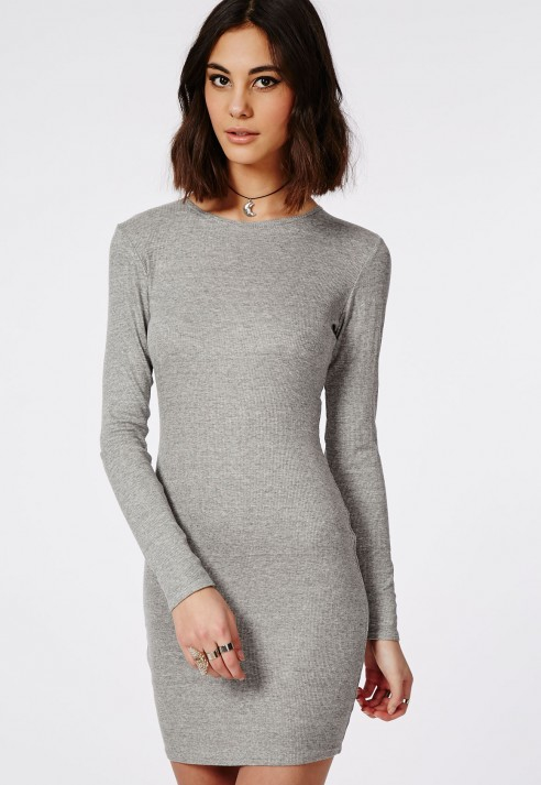 grey ribbed dress long sleeve