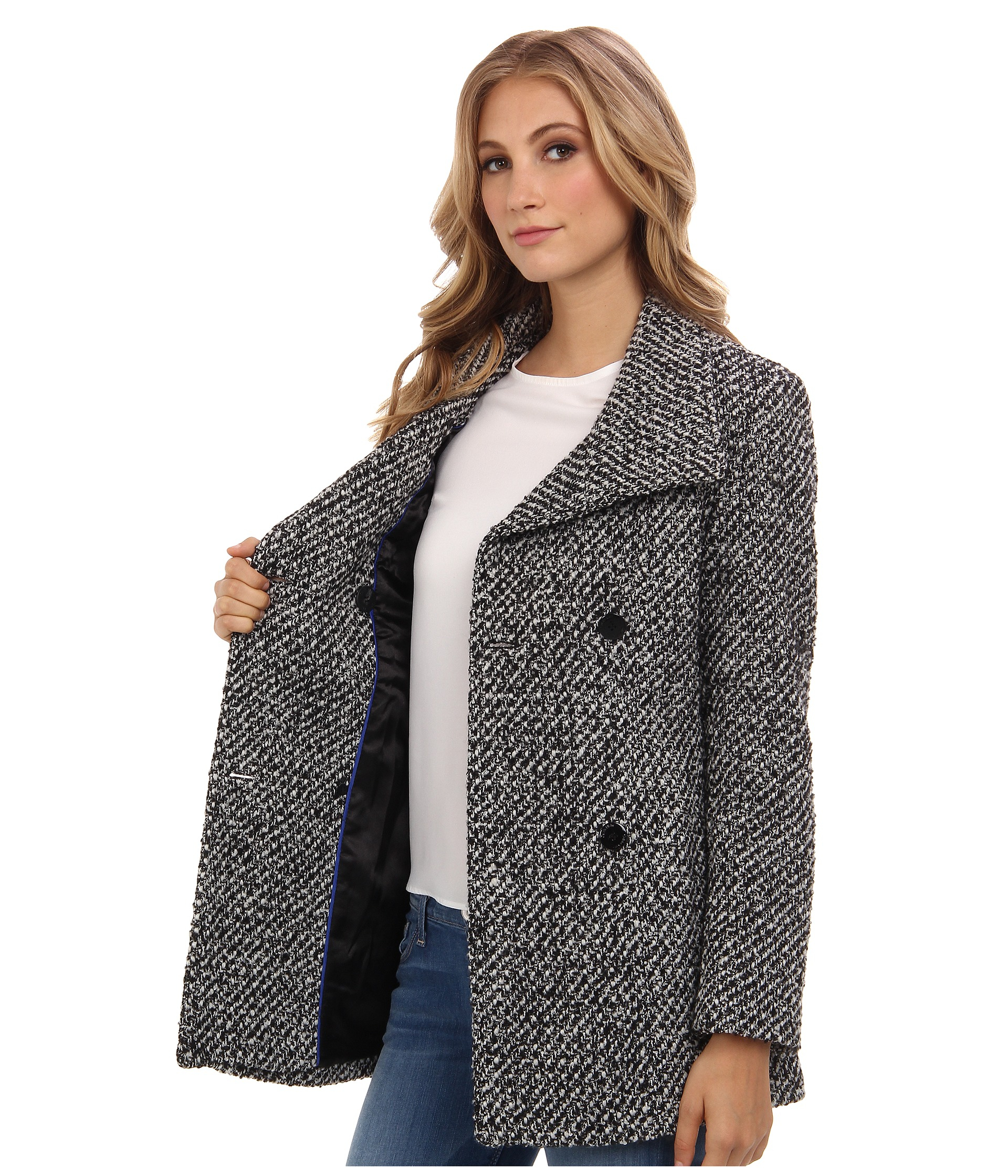 calvin klein basket weave belted coat