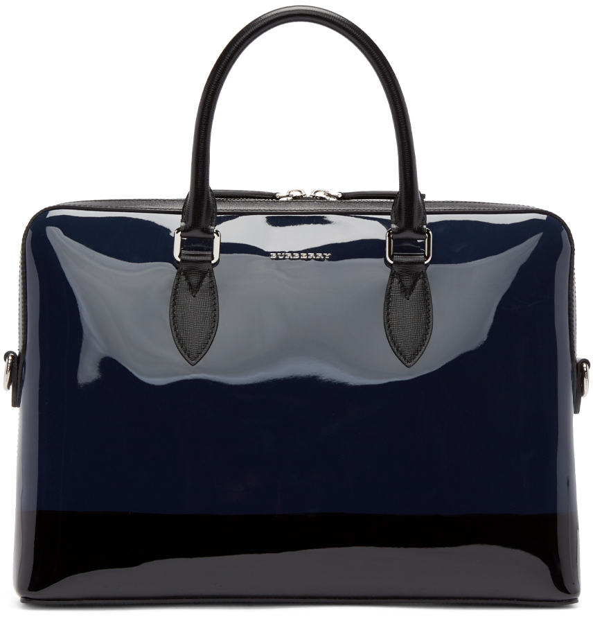 navy blue patent leather handbag