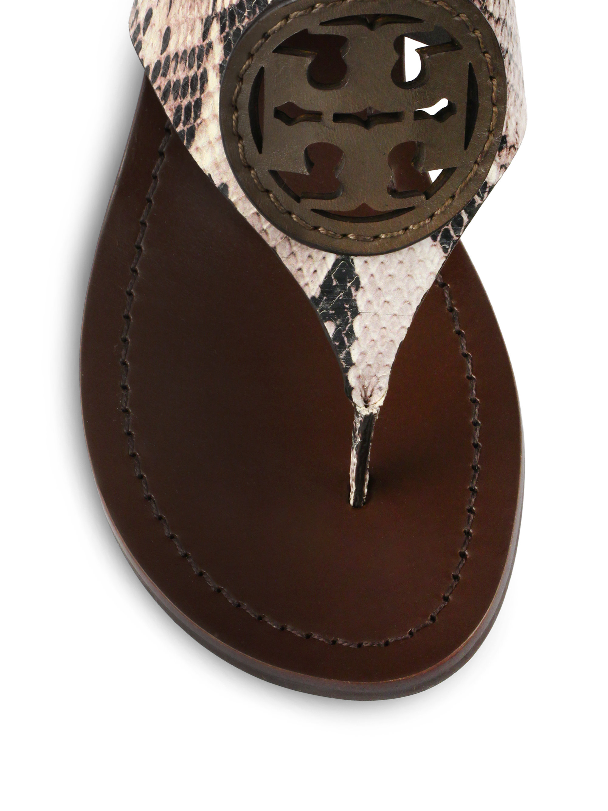 Tory Burch Louisa Snakeskin-embossed Leather Thong Wedge Sandals in Natural - Lyst