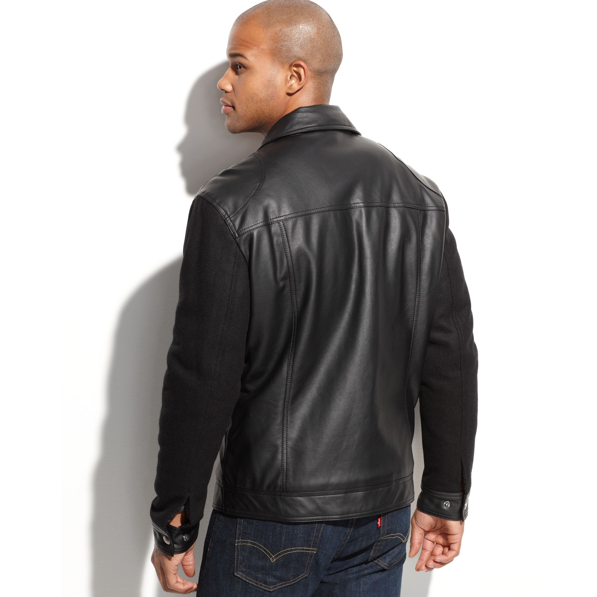 Lyst - Michael kors Alpha Wool Sleeve Faux Leather Jacket in Black for Men