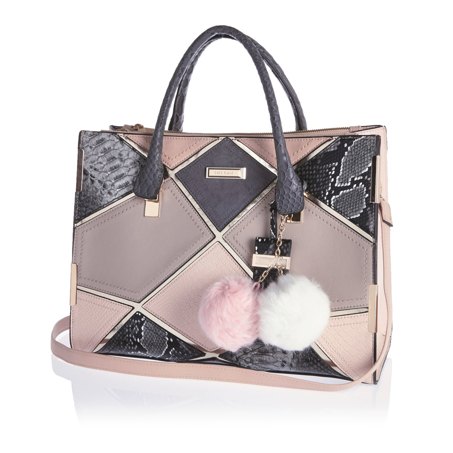 River Island Patchwork Faux-Leather Tote in Pink (Grey) - Lyst