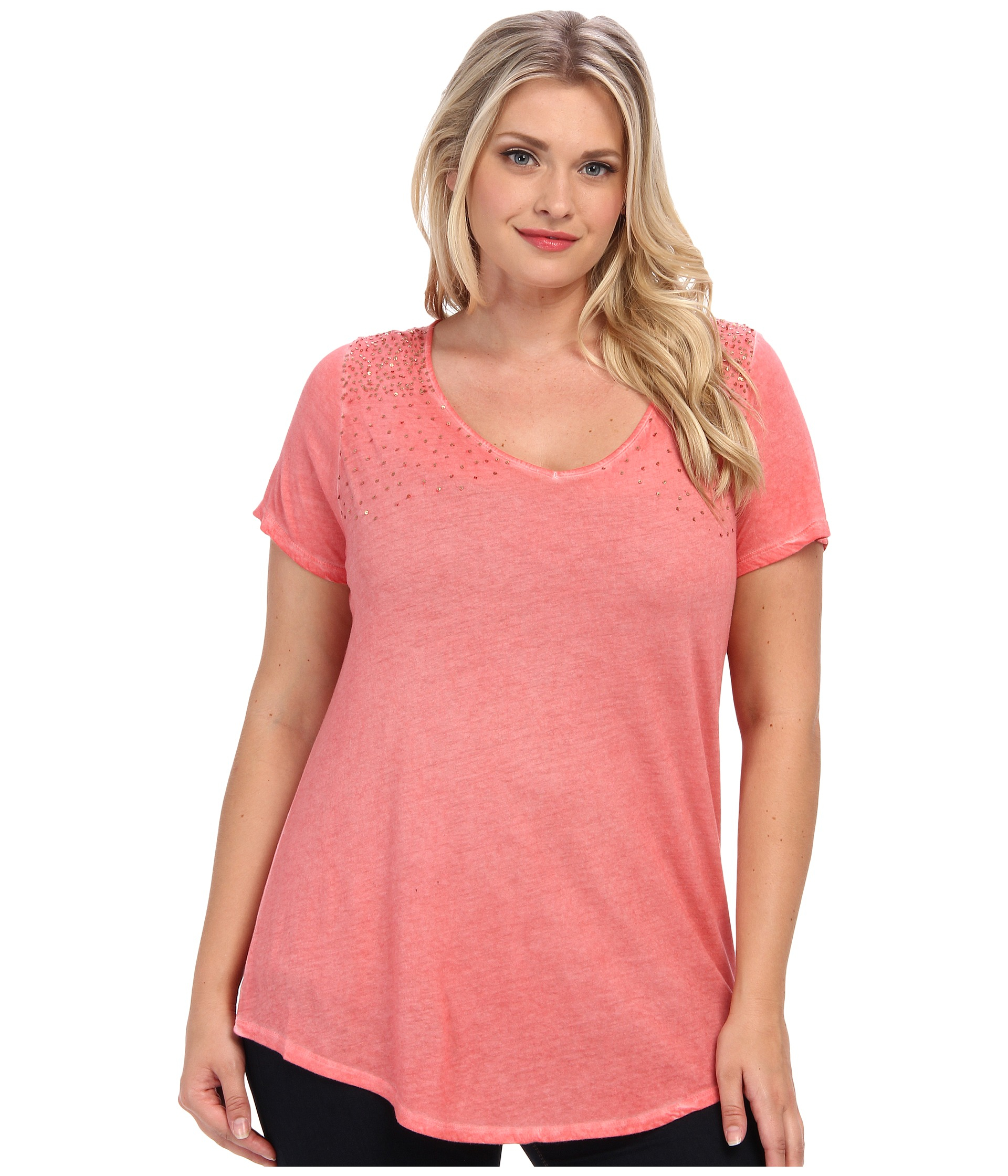 Dkny Plus Size Sequin Embellished Tee in Pink (Tigerlily) | Lyst
