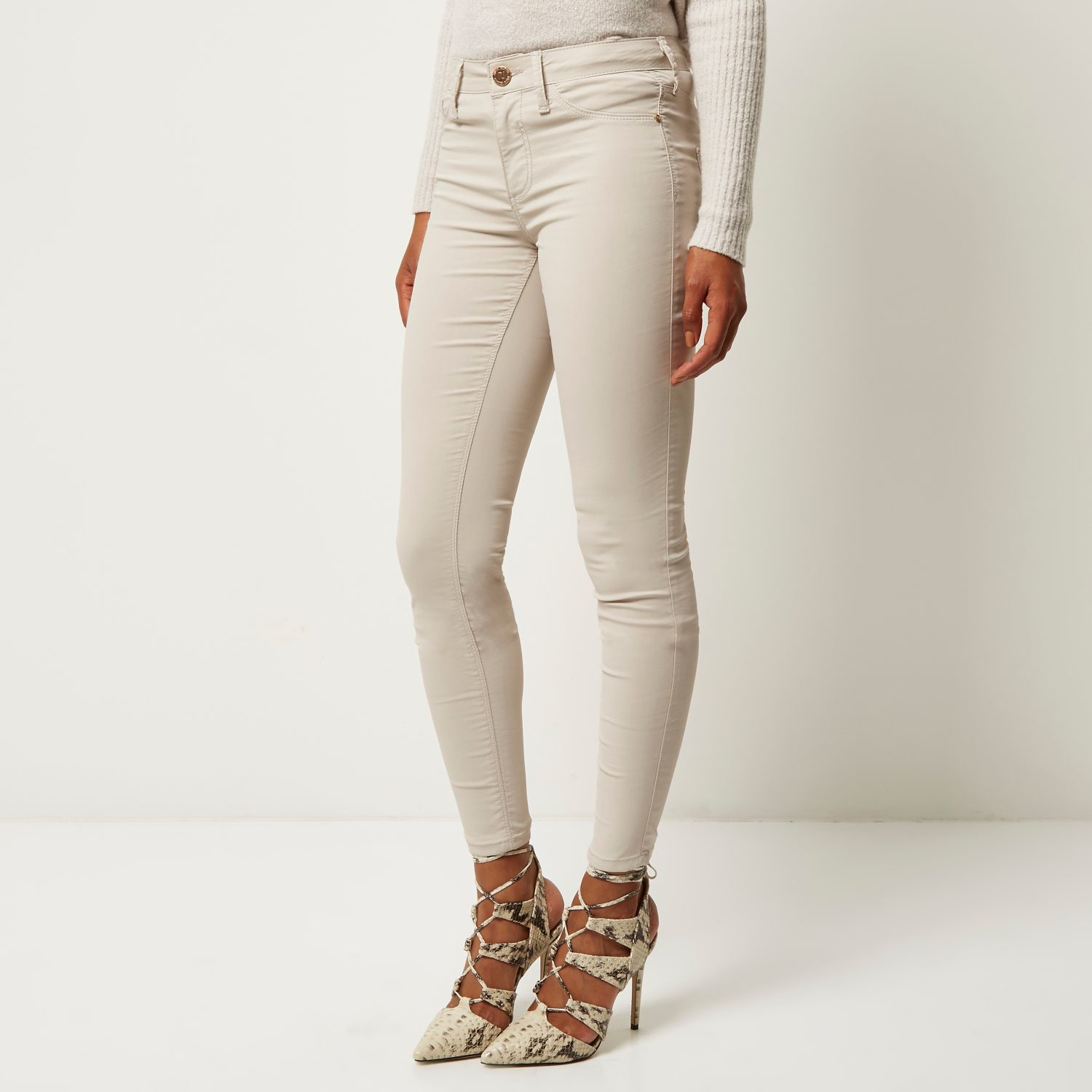 River Island Light Beige Coated Molly Jeggings in Natural | Lyst UK