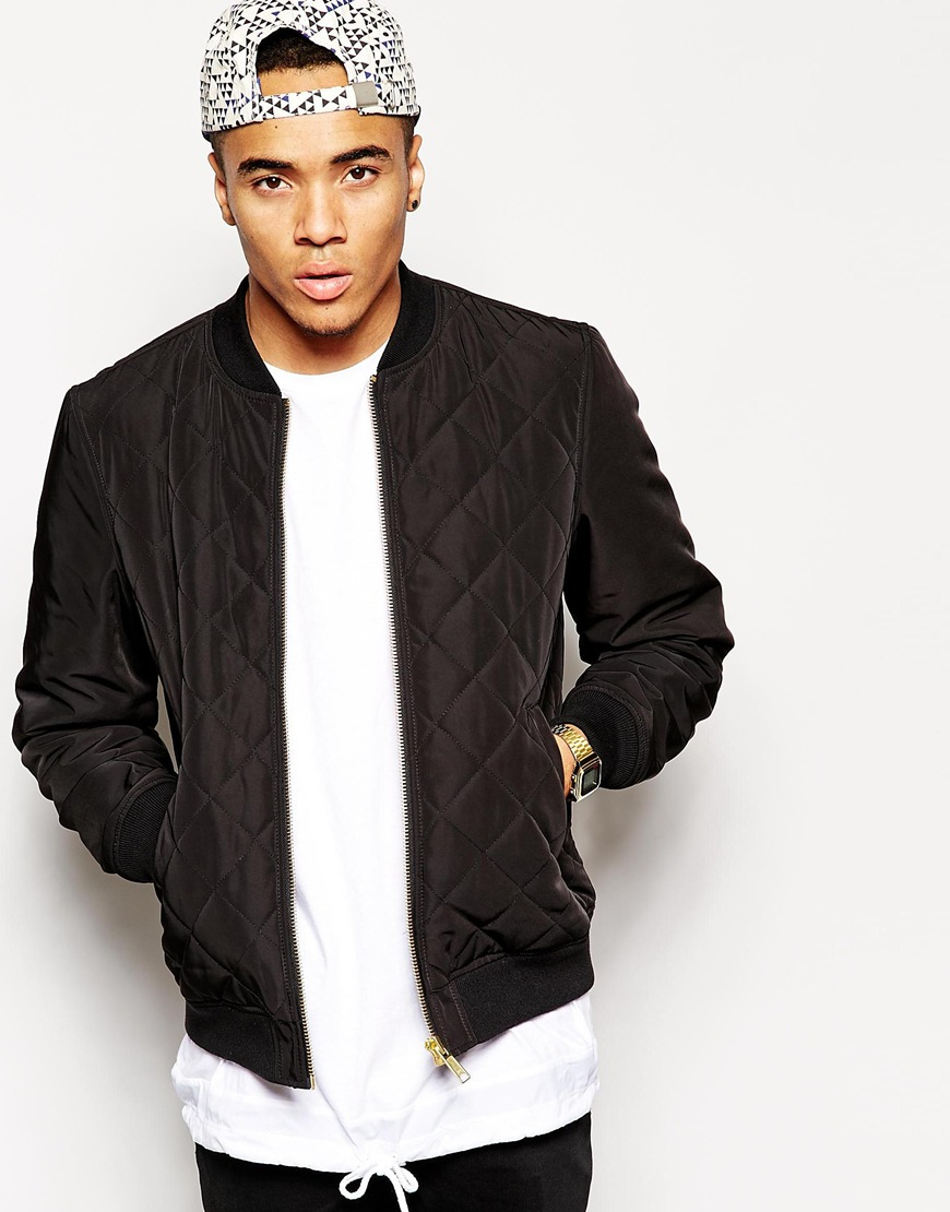 ASOS Quilted Bomber Jacket in Black for Men | Lyst Canada